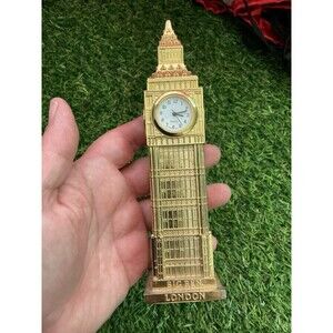 Big Ben London Miniature Gold Tone Metal Quartz Desk Clock Souvenir Untested